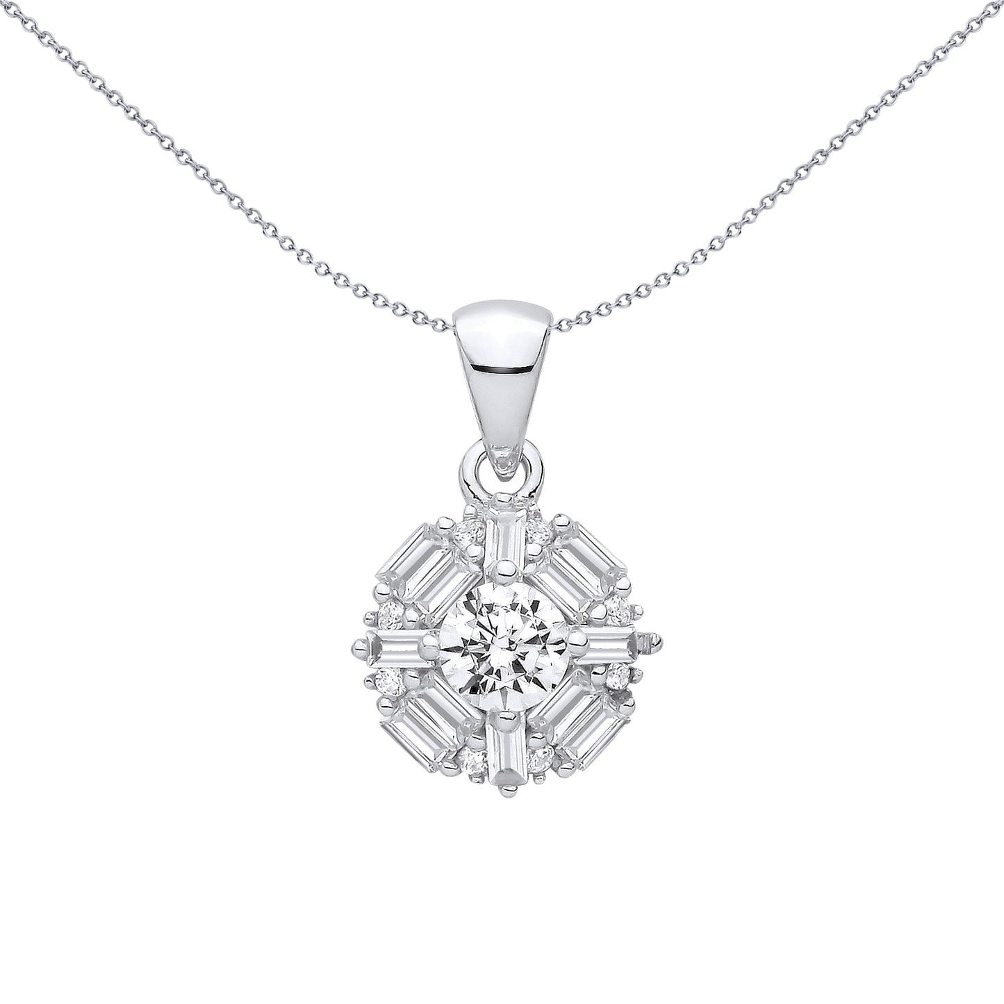 Silver  CZ Art Deco Floral Complex Snowflake Crosshair Pendant - GVP711