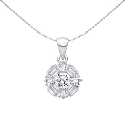 Silver  CZ Art Deco Floral Complex Snowflake Crosshair Pendant - GVP711