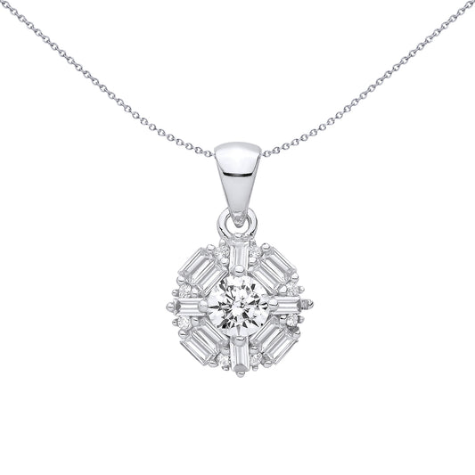 Silver  CZ Art Deco Floral Complex Snowflake Crosshair Pendant - GVP711