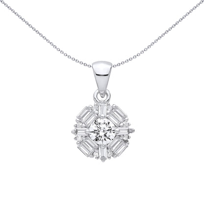 Sterling Silver CZ Round & Baguette Pendant - GVP711