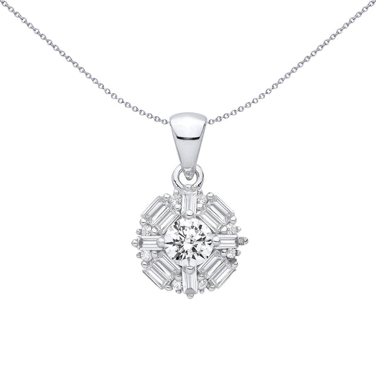 Sterling Silver CZ Round & Baguette Pendant - GVP711