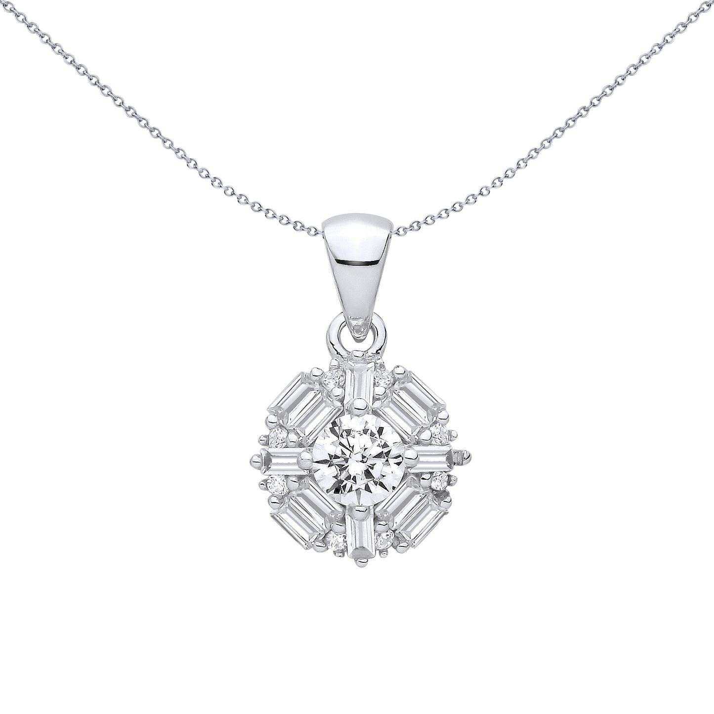 Sterling Silver CZ Round & Baguette Pendant - GVP711