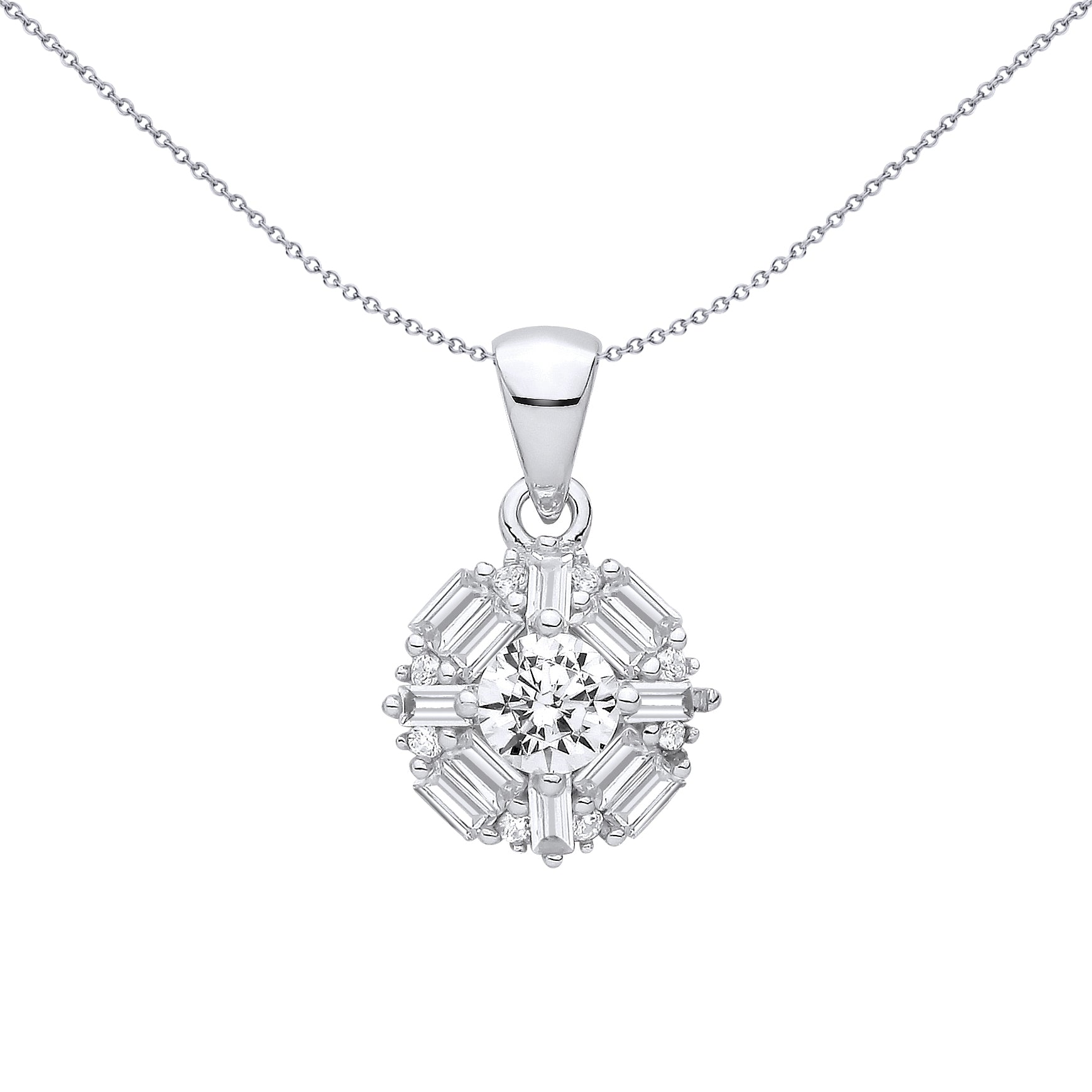 Sterling Silver CZ Round & Baguette Pendant - GVP711