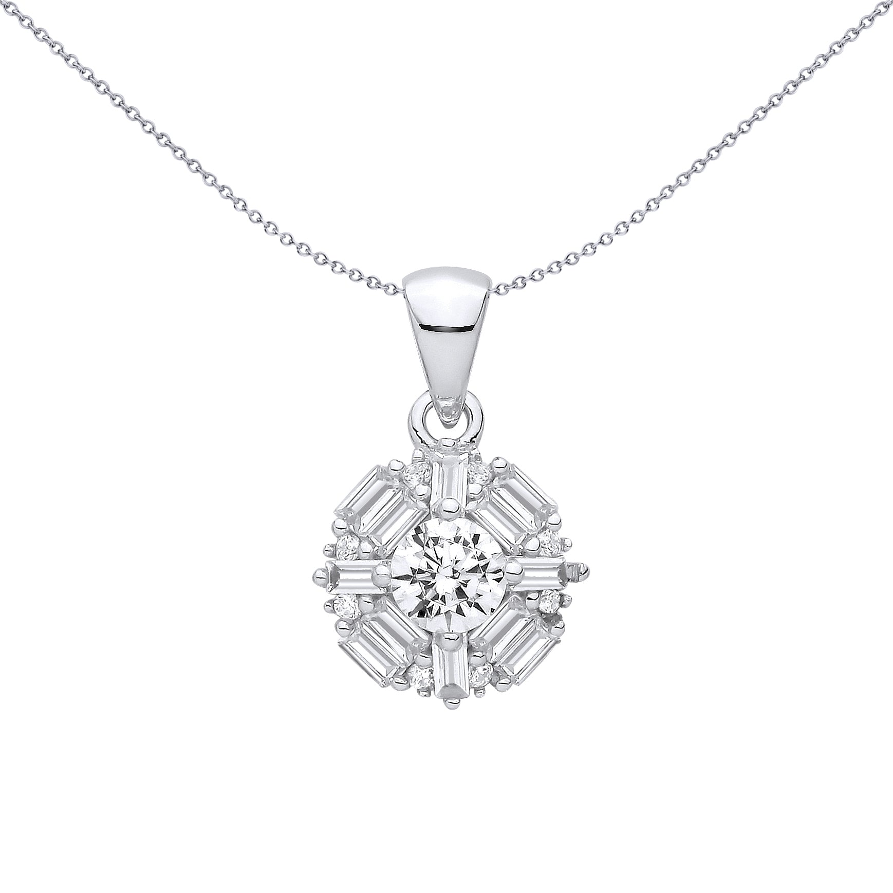 Silver  CZ Art Deco Floral Complex Snowflake Crosshair Pendant - GVP711