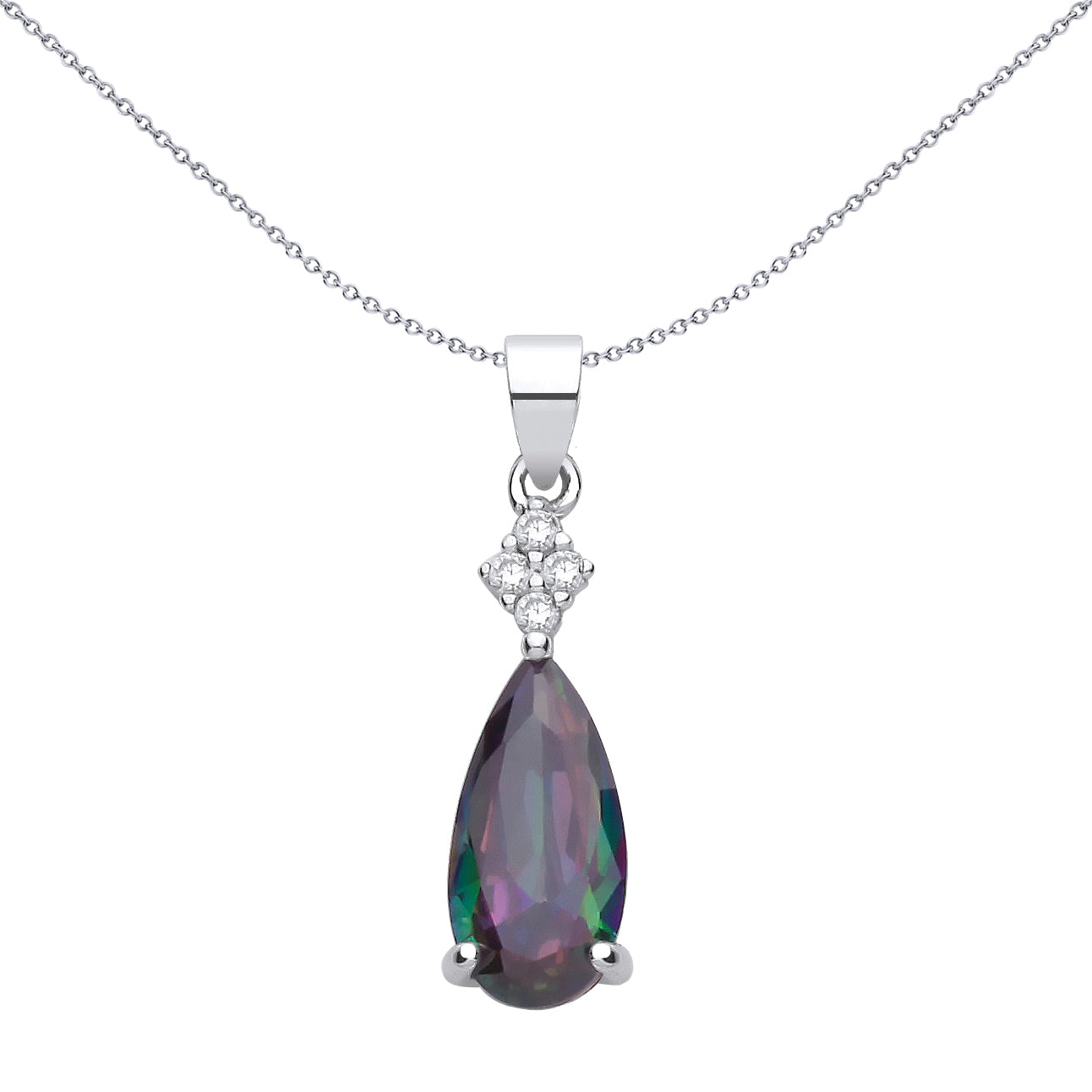 Silver  Rainbow Pear CZ Peacock Solitaire Cluster Charm Pendant - GVP712