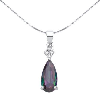Silver  Rainbow Pear CZ Peacock Solitaire Cluster Charm Pendant - GVP712