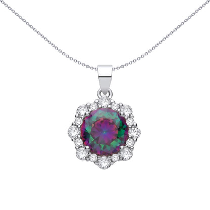 Sterling Silver  CZ Mystic Topaz Flower Drop Pendant - GVP713