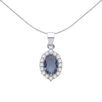Sterling Silver  CZ Blue Topaz Oval Pendant - GVP714