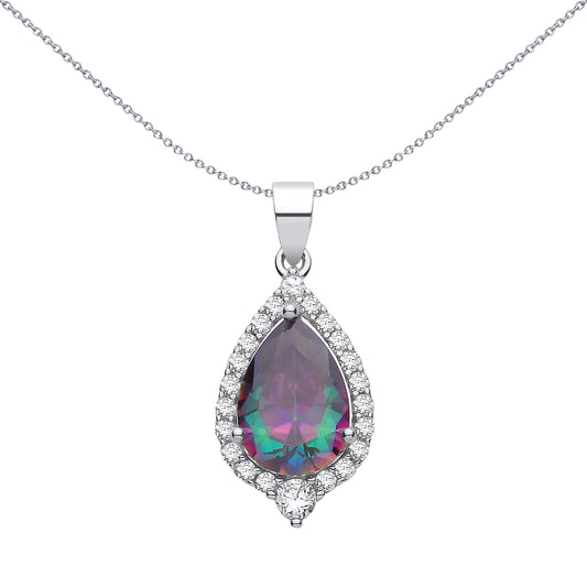 Sterling Silver  CZ Mystic Topaz Pear Drop Pendant - GVP715