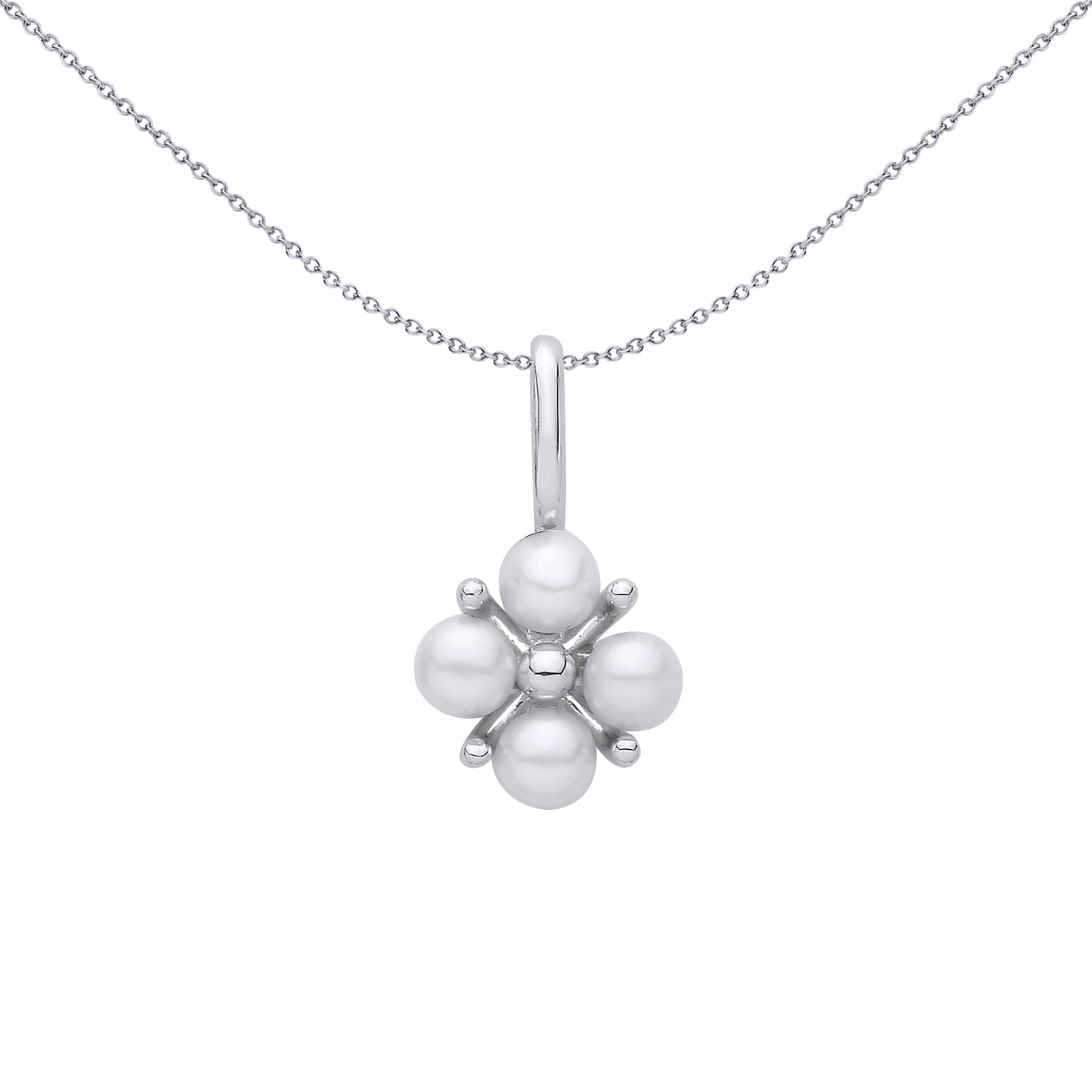 Silver  Pearl Four-Lobe Clover Cluster Charm Pendant - GVP716
