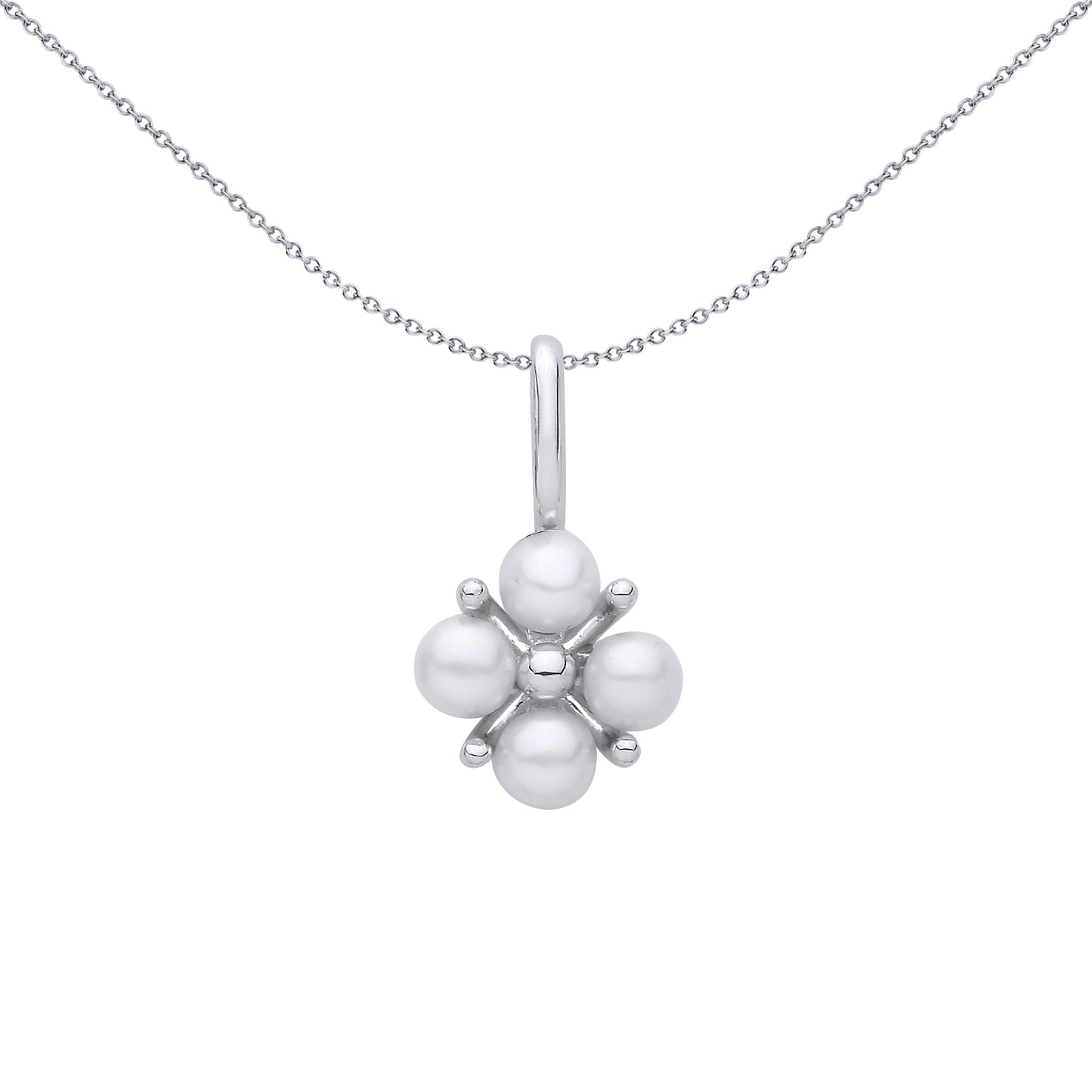 Silver  Pearl Four-Lobe Clover Cluster Charm Pendant - GVP716