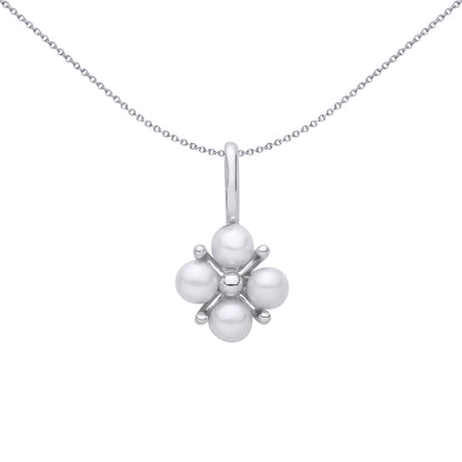 Silver  Pearl Four-Lobe Clover Cluster Charm Pendant - GVP716