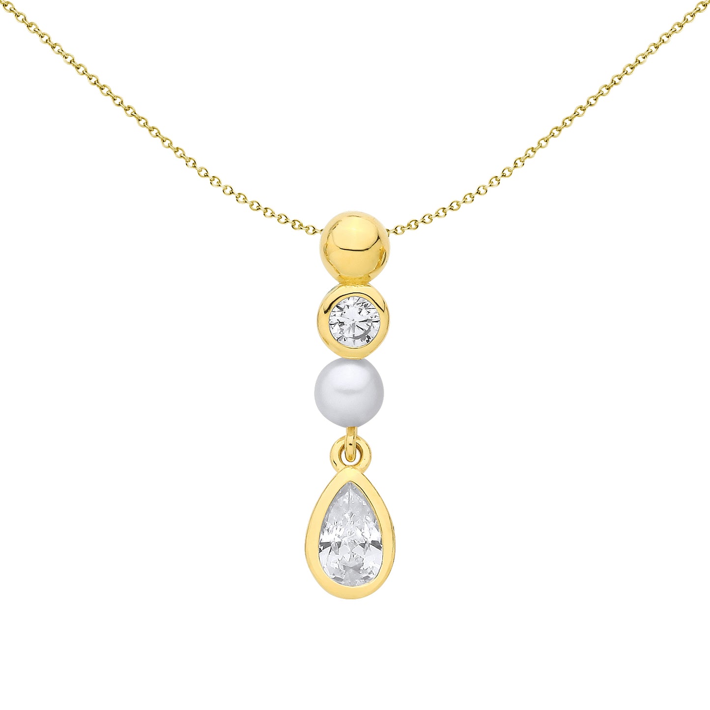 Gold-plated Silver  Pear Pearl CZ Golden Bezel Halo Bubble Pendant - GVP717