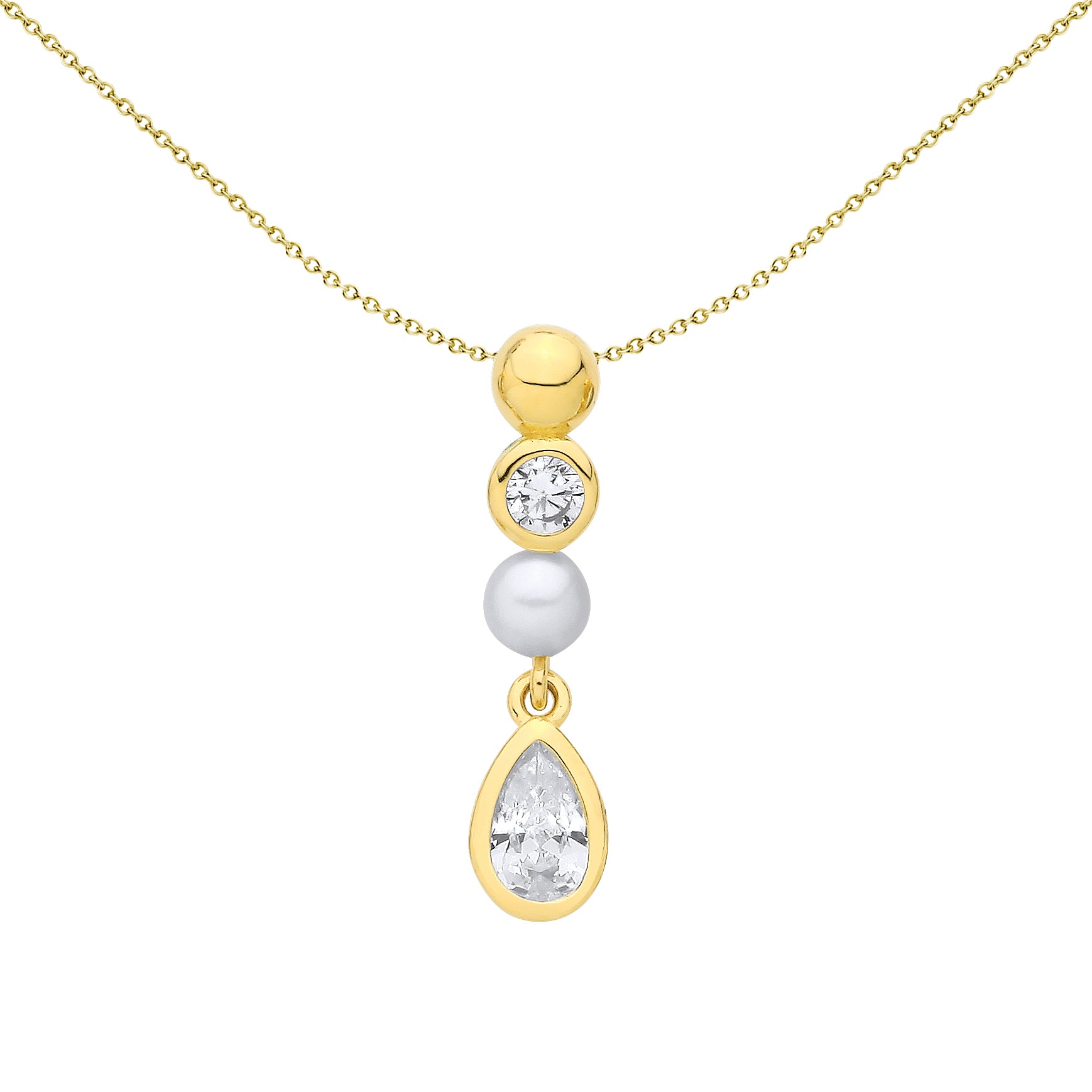 18K Gold Plated Silver  CZ & Fresh Water Pearl 3.5-4mm Pendant - GVP717
