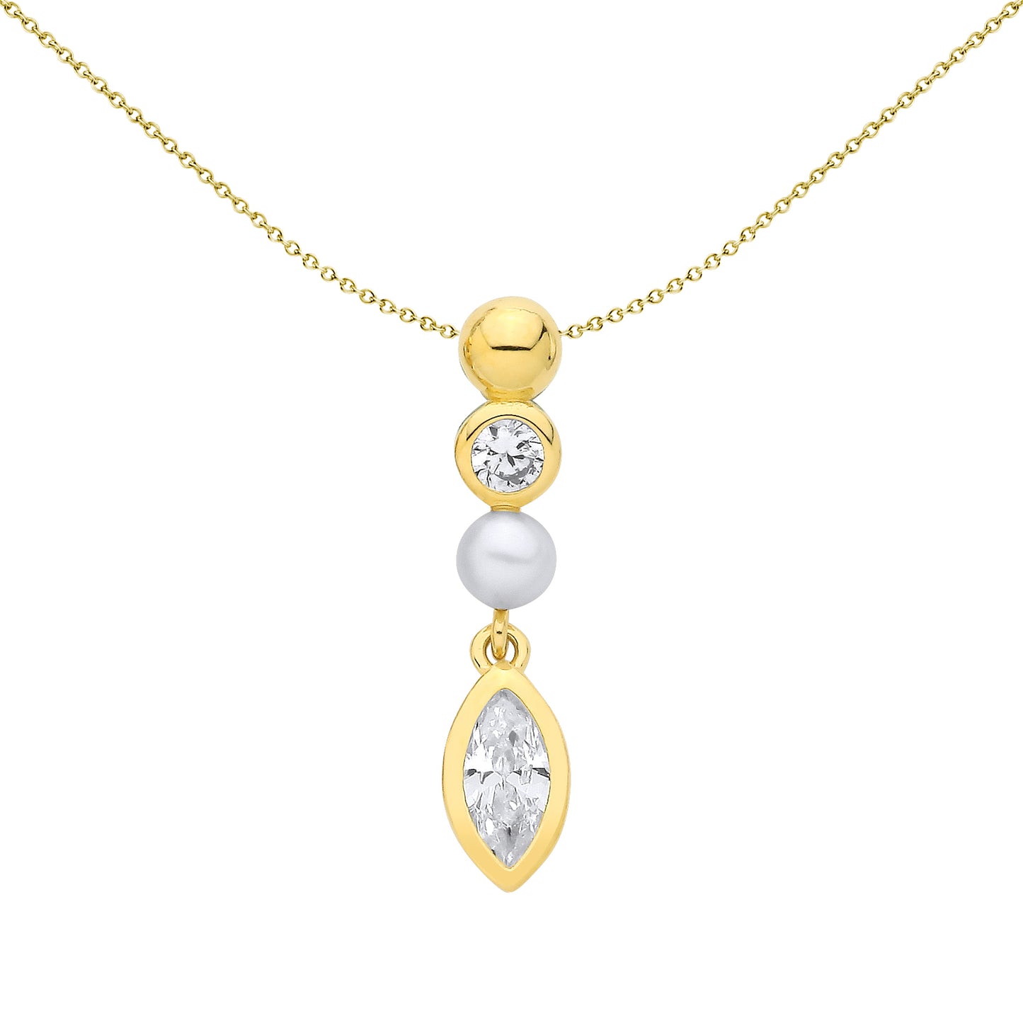 18K Gold Plated Silver  CZ & Fresh Water Pearl 3-3.5mm Pendant - GVP718