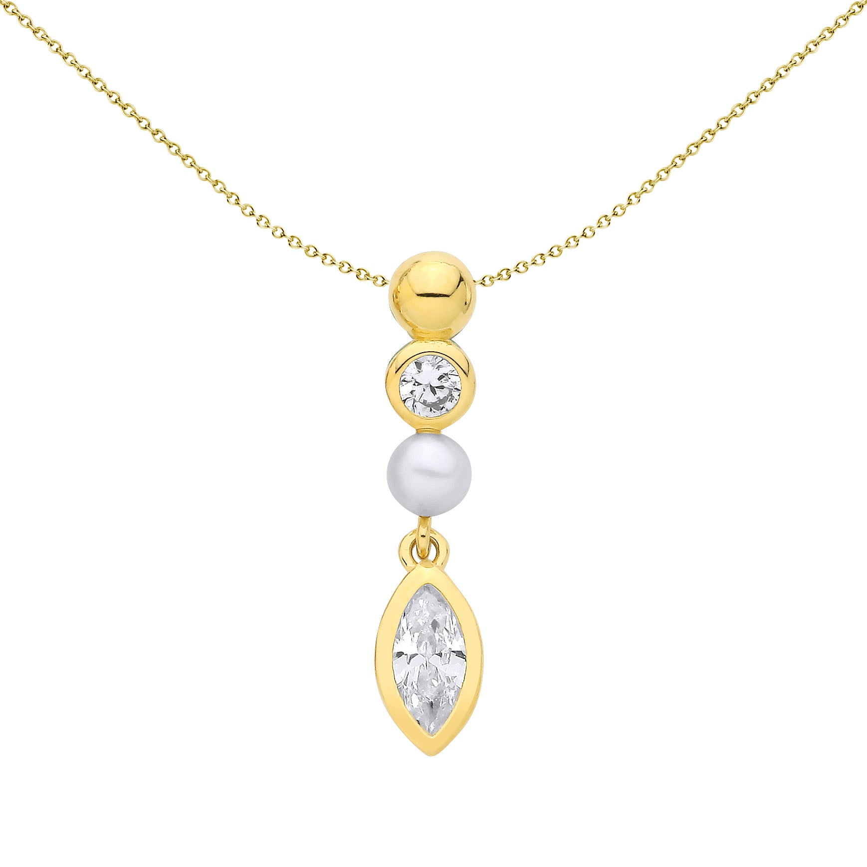 Gold-plated Silver  Marquise Pearl CZ Golden Halo Bubble Pendant - GVP718