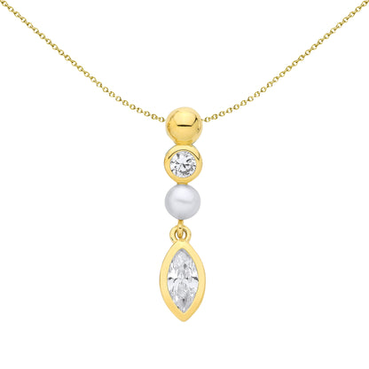 Gold-plated Silver  Marquise Pearl CZ Golden Halo Bubble Pendant - GVP718