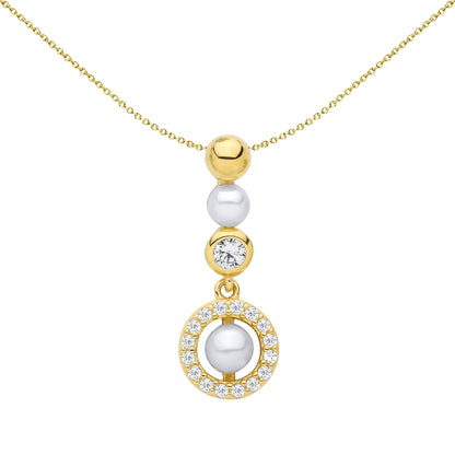 Gilded Silver  Pearl & CZ Saturn Halo Orbit Charm Pendant - GVP719