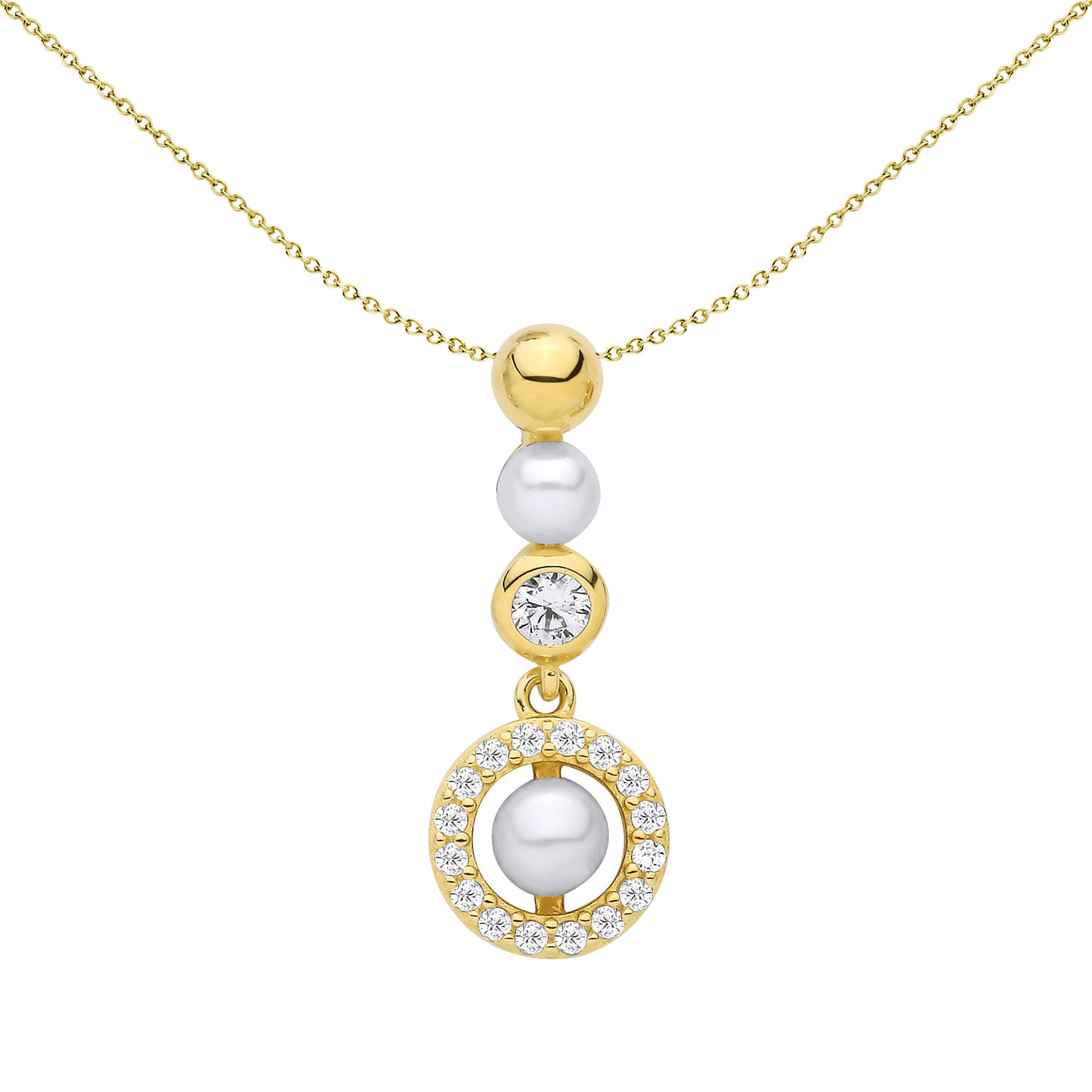 18K Gold Plated Sterling Silver  CZ & Fresh Water Pearl 3-3.5mm Pendant - GVP719