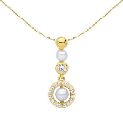 18K Gold Plated Sterling Silver  CZ & Fresh Water Pearl 3-3.5mm Pendant - GVP719