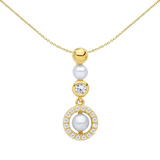 18K Gold Plated Sterling Silver  CZ & Fresh Water Pearl 3-3.5mm Pendant - GVP719