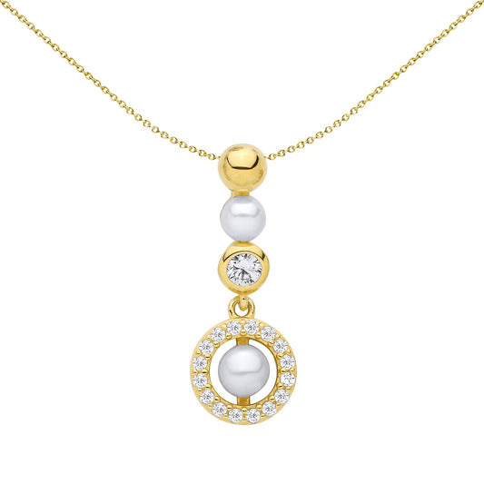 18K Gold Plated Silver  CZ & Fresh Water Pearl 3-3.5mm Pendant - GVP719