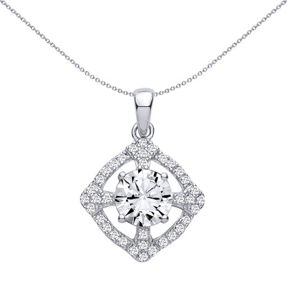 Silver  CZ Maltese Cross Scalloped Square Cushion Halo Pendant - GVP720