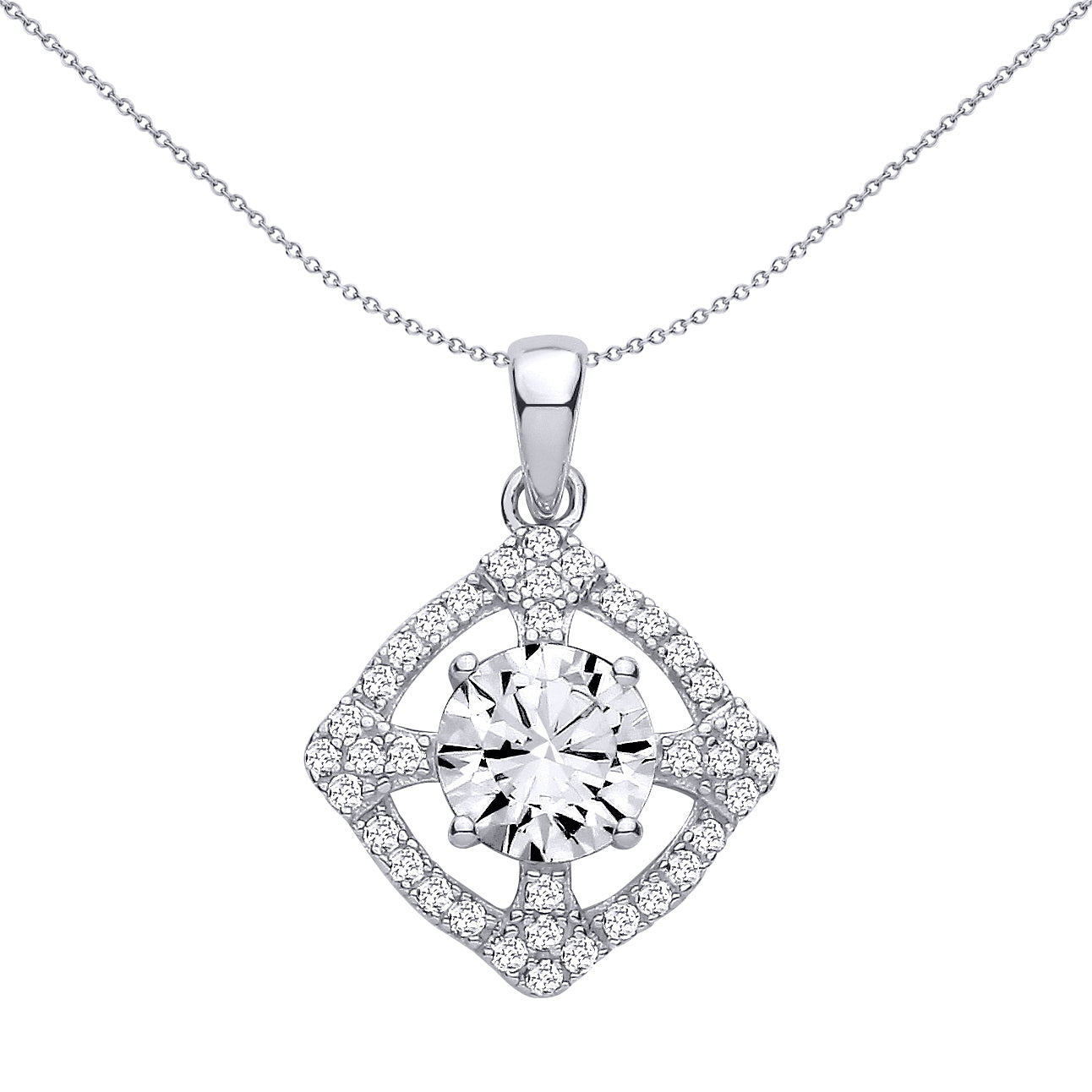 Sterling Silver  CZ Halo Cluster Pendant - GVP720