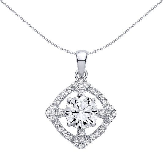 Sterling Silver  CZ Halo Cluster Pendant - GVP720