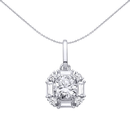 Silver  Baguette CZ Art Deco Cushion Solitaire Charm Pendant - GVP721