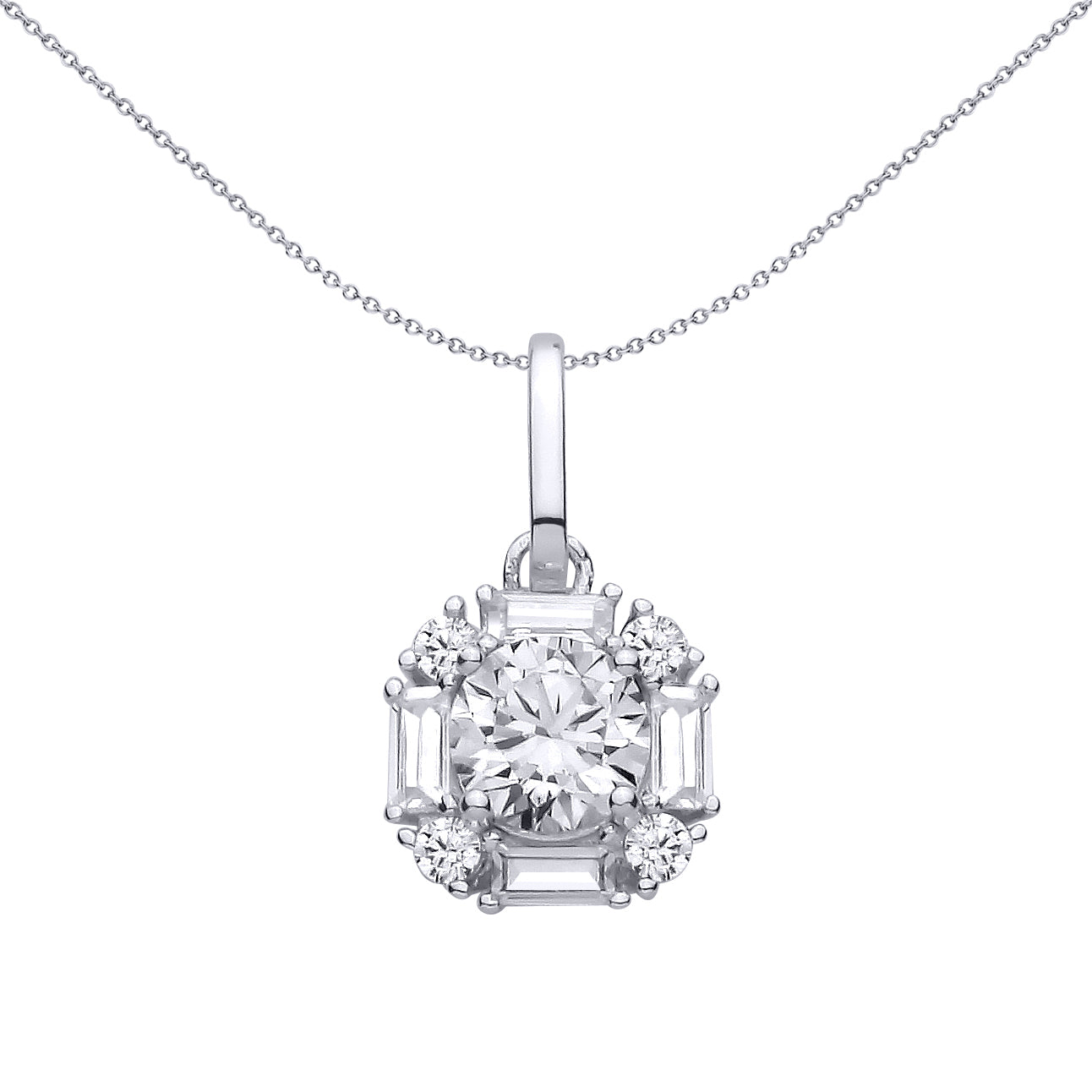 Silver  Baguette CZ Art Deco Cushion Solitaire Charm Pendant - GVP721