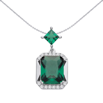 Silver  Green & Princess CZ Kite & Octagon Half Halo Amphi Pendant - GVP723