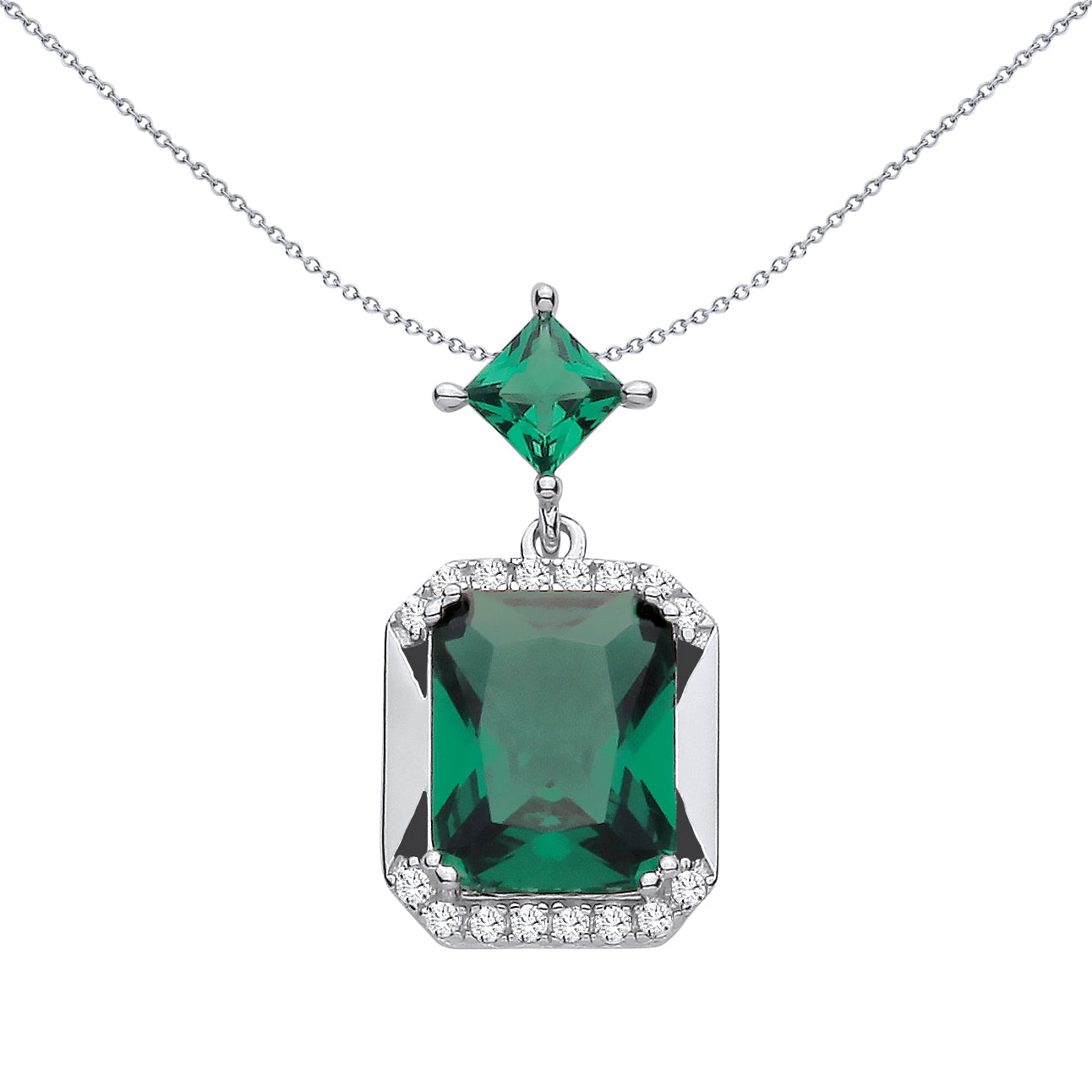 Sterling Silver  CZ & Emerald Fancy Pendant - GVP723
