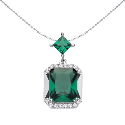 Sterling Silver  CZ & Emerald Fancy Pendant - GVP723