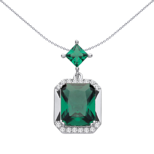 Sterling Silver  CZ & Emerald Fancy Pendant - GVP723