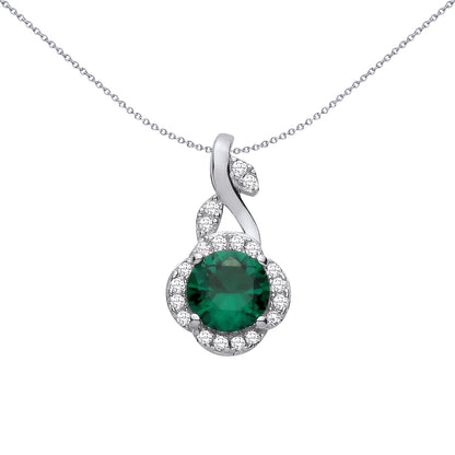 Silver  Green CZ Floating Flower Leaf Cluster Charm Pendant - GVP724