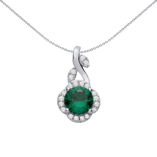 Silver  Green CZ Floating Flower Leaf Cluster Charm Pendant - GVP724