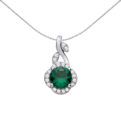 Sterling Silver  CZ & Emerald Round Petal Pendant - GVP724