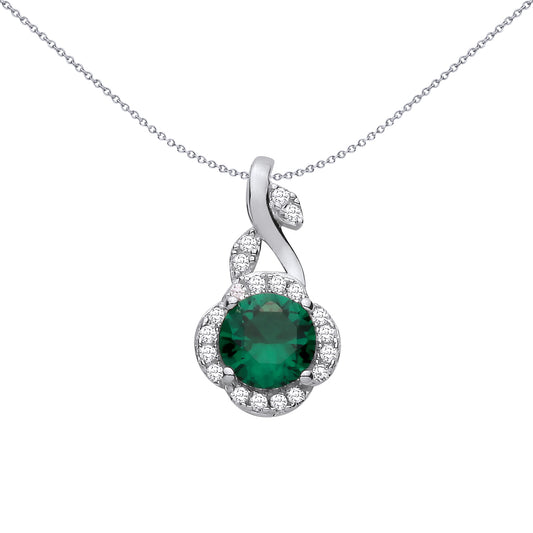 Sterling Silver  CZ & Emerald Round Petal Pendant - GVP724