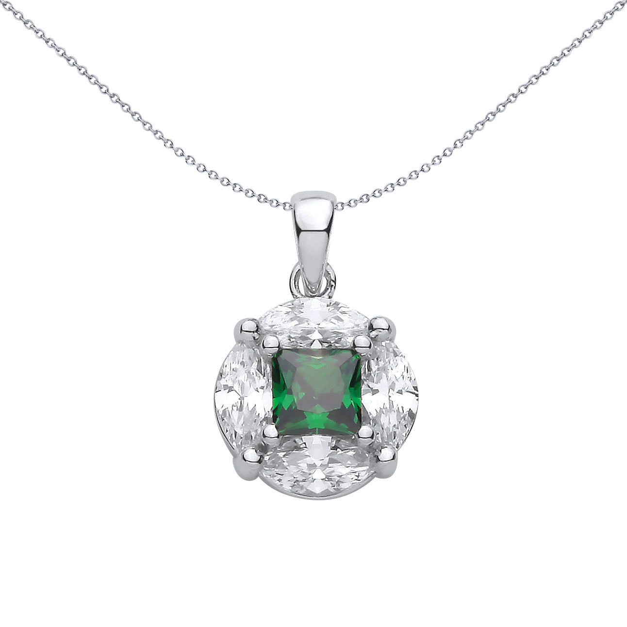 Silver  Green Princess Marquise CZ Square Hypnotic Enigma Pendant - GVP725