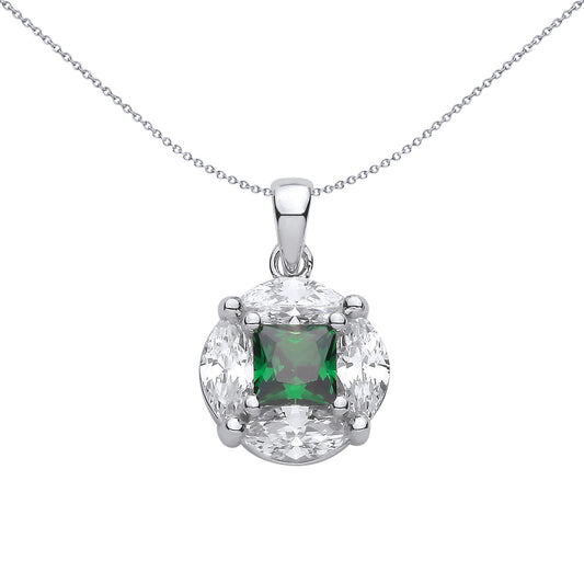 Silver  Green Princess Marquise CZ Square Hypnotic Enigma Pendant - GVP725