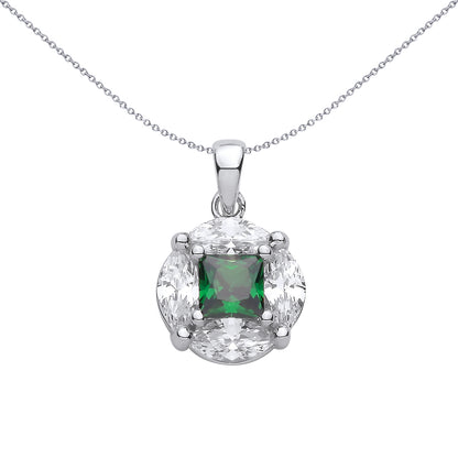 Silver  Green Princess Marquise CZ Square Hypnotic Enigma Pendant - GVP725
