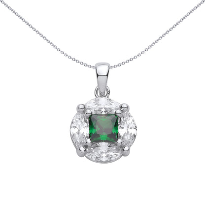 Sterling Silver  CZ & Emerald Round Fancy Pendant - GVP725