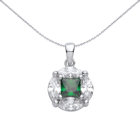Sterling Silver  CZ & Emerald Round Fancy Pendant - GVP725