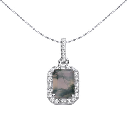 Sterling Silver  CZ & Moss Agate Fancy Pendant - GVP726