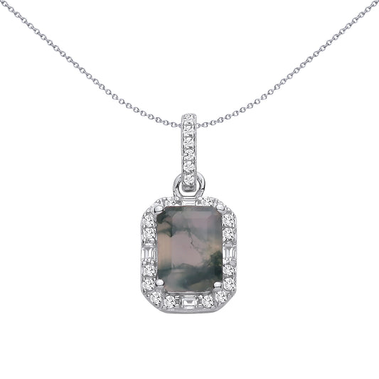 Sterling Silver  CZ & Moss Agate Fancy Pendant - GVP726