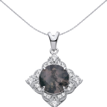 Silver  Grey Moss Agate & CZ Mysterious Kite Beaded Pendant - GVP727