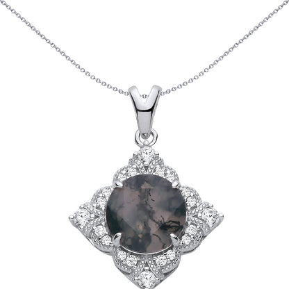 Sterling Silver  CZ & Moss Agate Fancy Pendant - GVP727