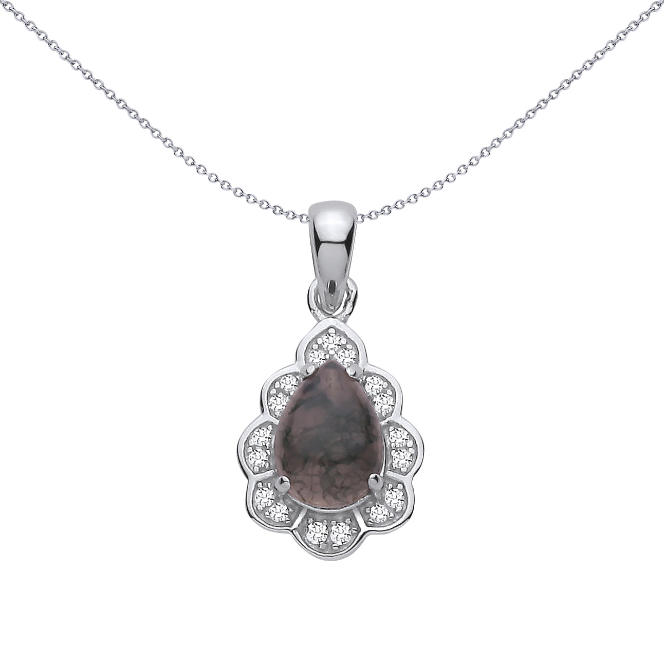 Silver  Grey Pear Moss Agate CZ Spooky Forest Pinecone Pendant - GVP728