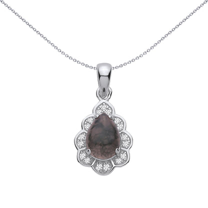 Silver  Grey Pear Moss Agate CZ Spooky Forest Pinecone Pendant - GVP728